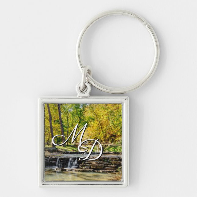 Dogwood Creek Autumn with Monogram Initials Keychain (Front)