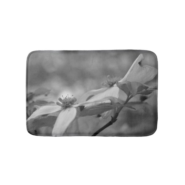 Dogwood Flowers In Black And White Bath Mat (Front)