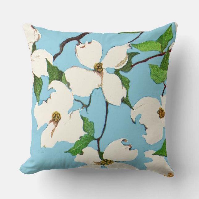dogwood flowers print throw pillow (Front)