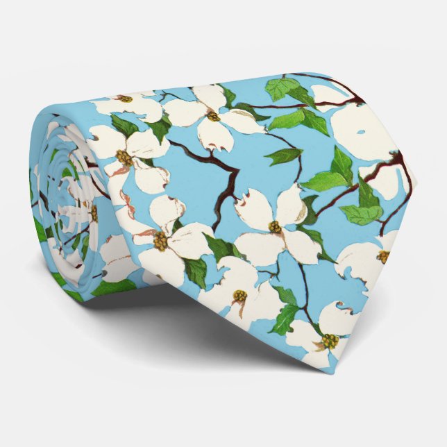 dogwood flowers print tie (Rolled)