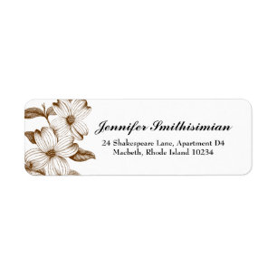 Dogwood Flowers Return Address Label in Brown