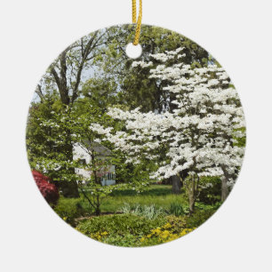 Dogwood in Front of White House Ceramic Ornament