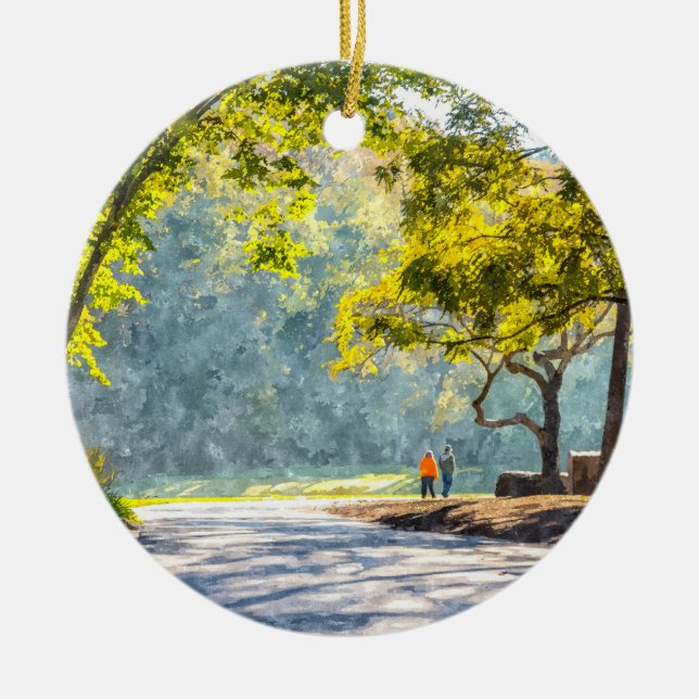 Dogwood Stroll Painterly Ceramic Ornament (Front)