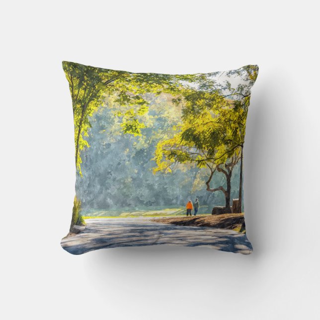 Dogwood Stroll Painterly Throw Pillow (Front)