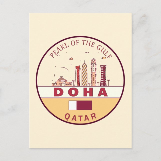 Doha Qatar City Skyline Emblem Postcard (Front)