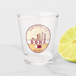 Doha Qatar City Skyline Emblem Shot Glass