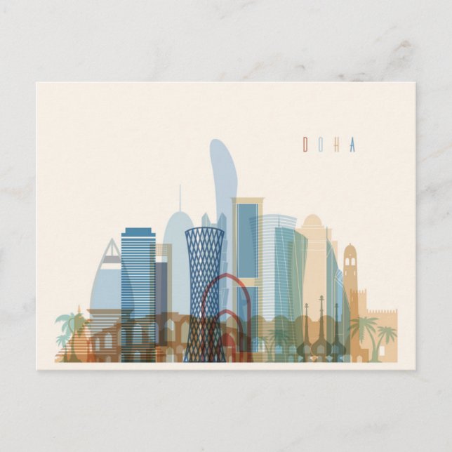 Doha, Qatar | City Skyline Postcard (Front)