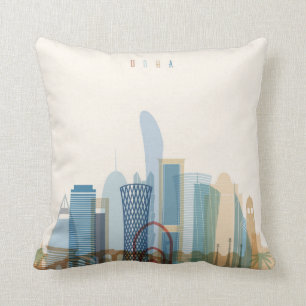Doha, Qatar   City Skyline Throw Pillow