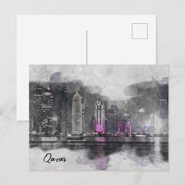 Doha, Qatar Watercolor Postcard – Middle East (Front/Back)