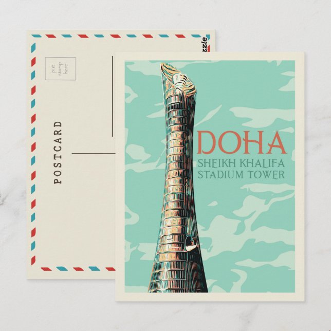 Doha Sheikh Khalifa Stadium illustration Qatar Pos Postcard (Front/Back)