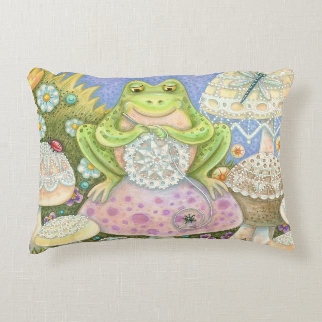 Doilies Make A Hoppy Home FROG ACCENT PILLOW (Front)