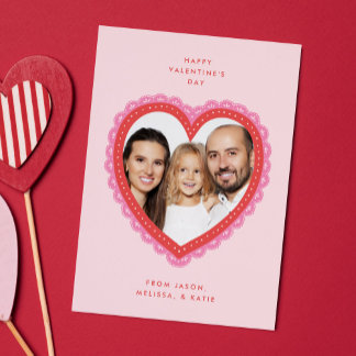 Doily Lace Heart Valentine's Day Photo Holiday Card