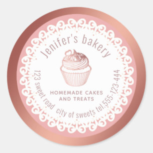 Doily lace rose gold Homemade cupcakes and treats Classic Round Sticker