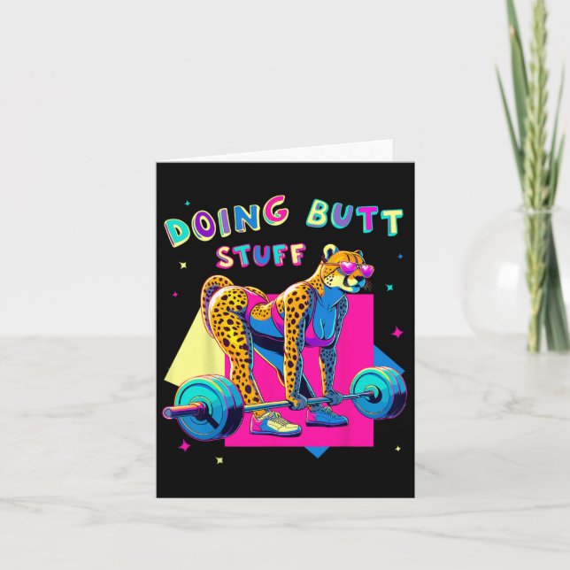 Doing Butt Stuff Cheetah Bodybuilder Gym Jokes Mot Card (Front)