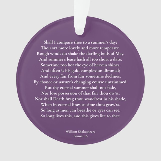 Dois-je te comparer à un jour d'été ? sonnet 18 (devant)