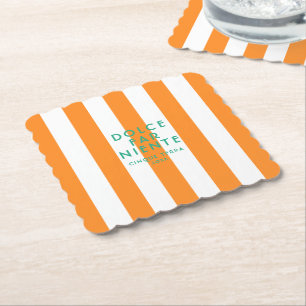 Dolce Far Niente Cinque Terra Orange Cabana Stripe Paper Coaster