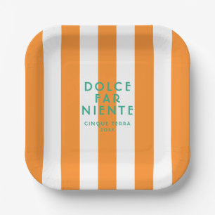 Dolce Far Niente Cinque Terra Orange Cabana Stripe Paper Plate