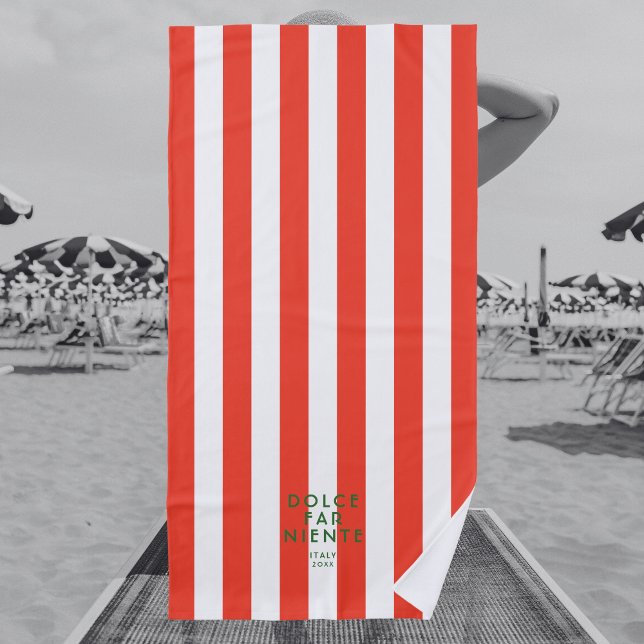 Dolce Far Niente Italy Red Stripe Destination Beach Towel (Creator Uploaded)