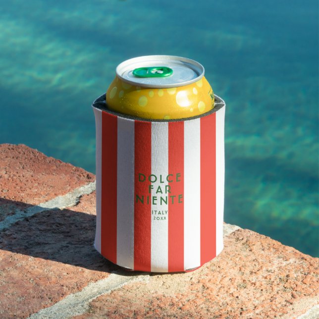 Dolce Far Niente Italy Travel Red Cabana Stripes Can Cooler (In Situ Pool)