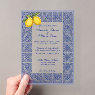Dolce Vita - Italian Tiles and Lemons Wedding Acrylic Invitations