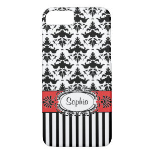Dolce Vita Retro Red, Black and White Damask Case-Mate iPhone Case