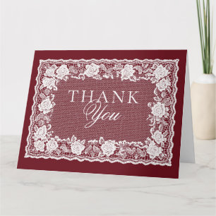 Doliy Lace Burgundy Old Money Wedding Thank You Card