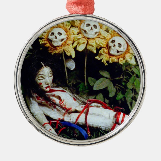 Doll and Sunflowers from Blood Tea and Red String Metal Ornament (Front)