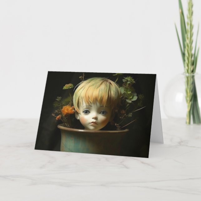 Doll Head in a Flower Pot All Occasions Greeting Card (Front)