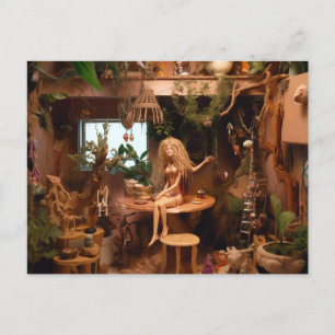 Doll in a treehouse funny anatomy postcard