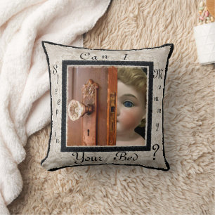 Doll in Mommy's Bed Throw Pillow