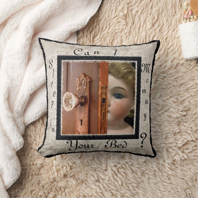 Doll in Mommy's Bed Throw Pillow (Blanket)