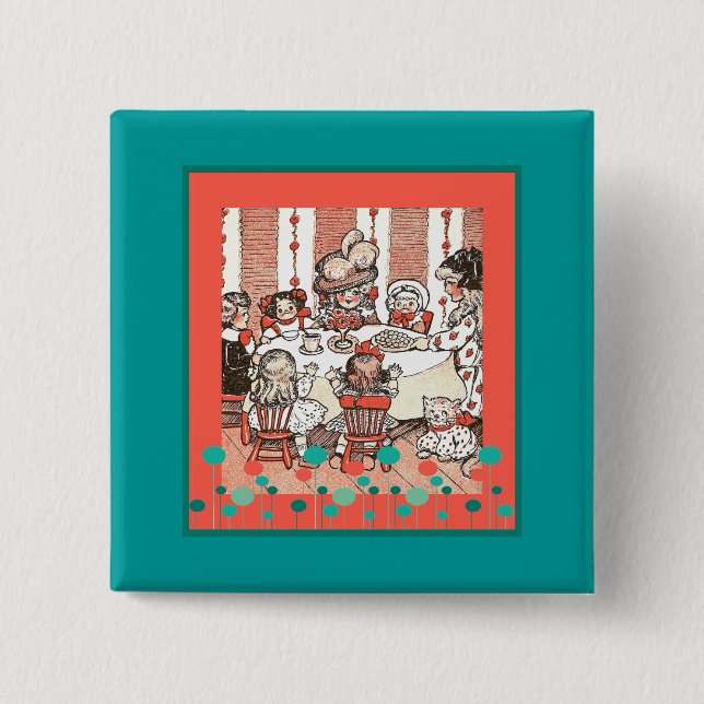Doll Party 2 Inch Square Button (Front)
