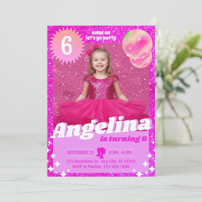 Doll Pink Gilter Invitation Birthday Party (Debout devant)