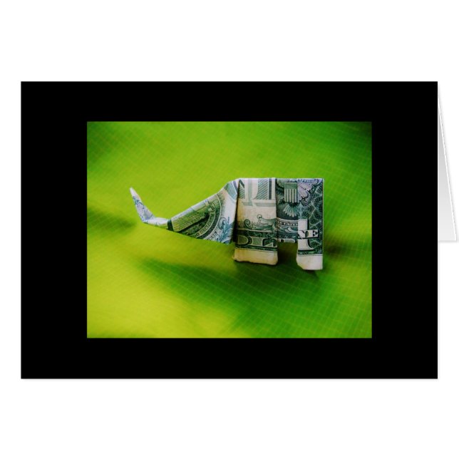 Dollar bill origami Elephant on Green background (Front Horizontal)