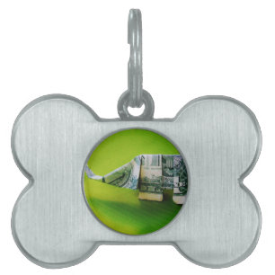 Dollar bill origami Elephant on Green background Pet ID Tag
