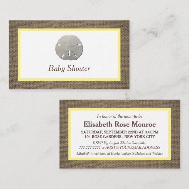 Dollar de sable et Baby shower Burlap Invitation d (Devant / Derrière)