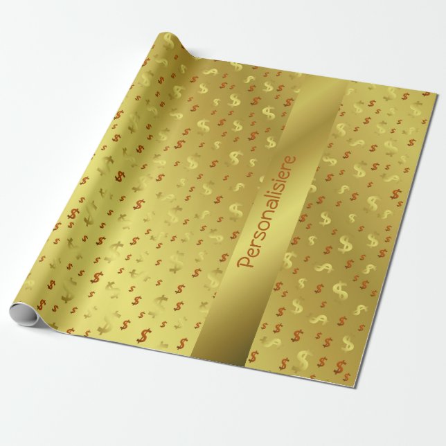 dollar,Gold, leaf, leaves, pattern, modern, Wrappi Wrapping Paper (Unrolled)