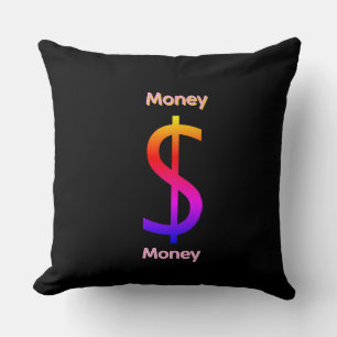 Dollar $ign Money  Logo Rainbow Black Throw Pillow
