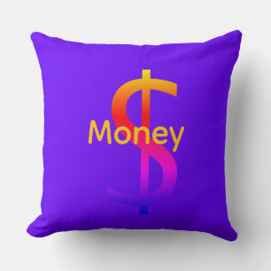 Dollar $ign Money Logo Rainbow Electric Blue Throw Pillow