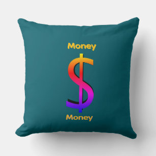 Dollar $ign Money Logo Rainbow Teal Throw Pillow