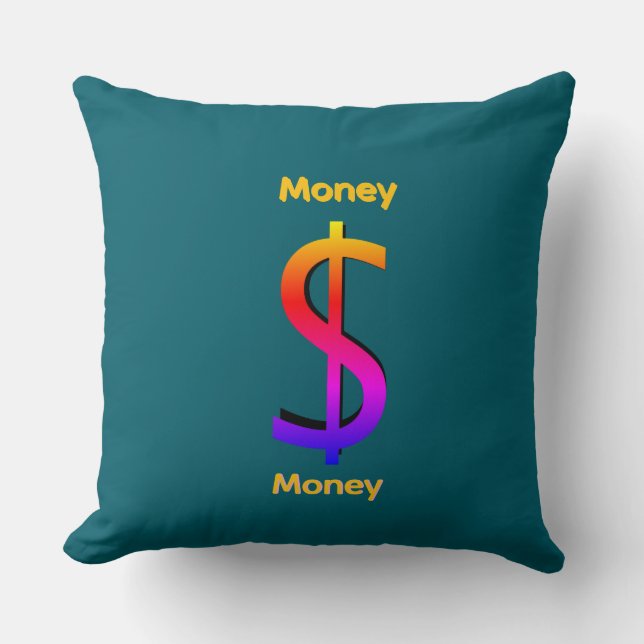 Dollar $ign Money  Logo Rainbow Teal Throw Pillow (Front)