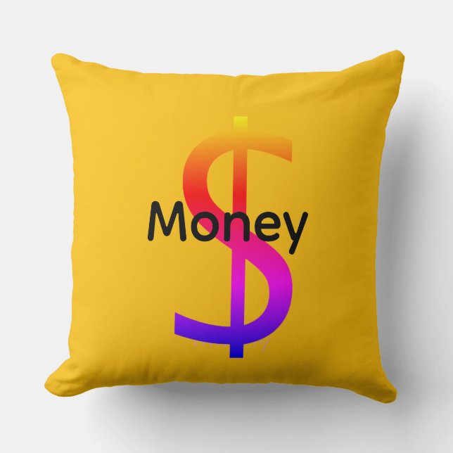 Dollar $ign Money  Logo Rainbow Yellow Throw Pillow (Front)
