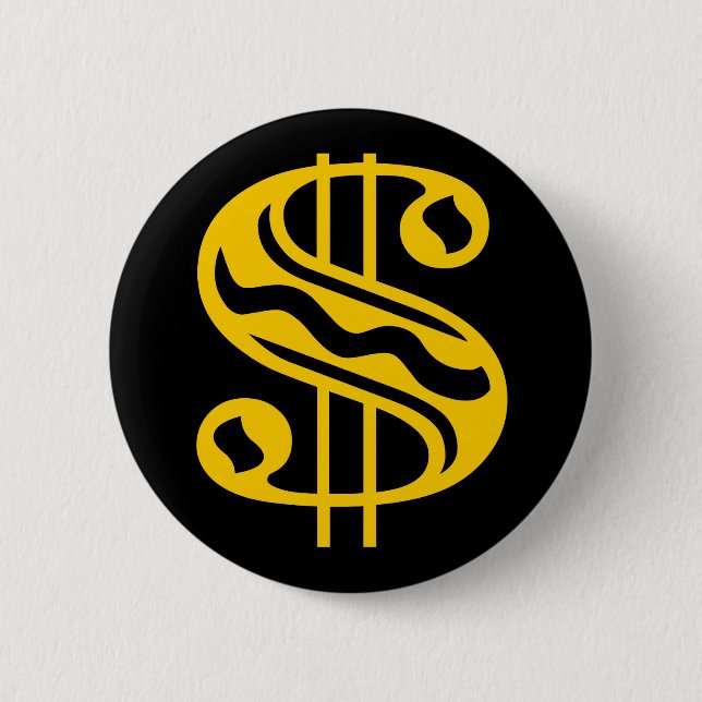 Dollar Sign - Amber 2 Inch Round Button (Front)