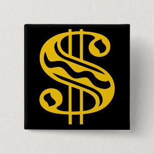 Dollar Sign - Amber 2 Inch Square Button
