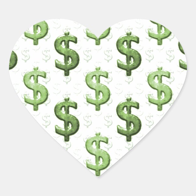 Dollar Sign Pattern Heart Sticker (Front)