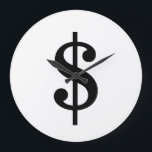 Dollar Sign | Simple Modern Alphabet Large Clock<br><div class="desc">Black dollar sign in classic style on white background.
Click on the "customize it" button to personalize the design by choosing whatever colour you like and even add your own text.

Matching items are also available in store.</div>