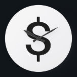 Dollar Sign | Simple Modern Alphabet Large Clock<br><div class="desc">Black dollar sign in simple modern style on white background.
Click on the "customize it" button to personalize the design by choosing whatever colour you like and even add your own text.
Matching items are also available in store.</div>