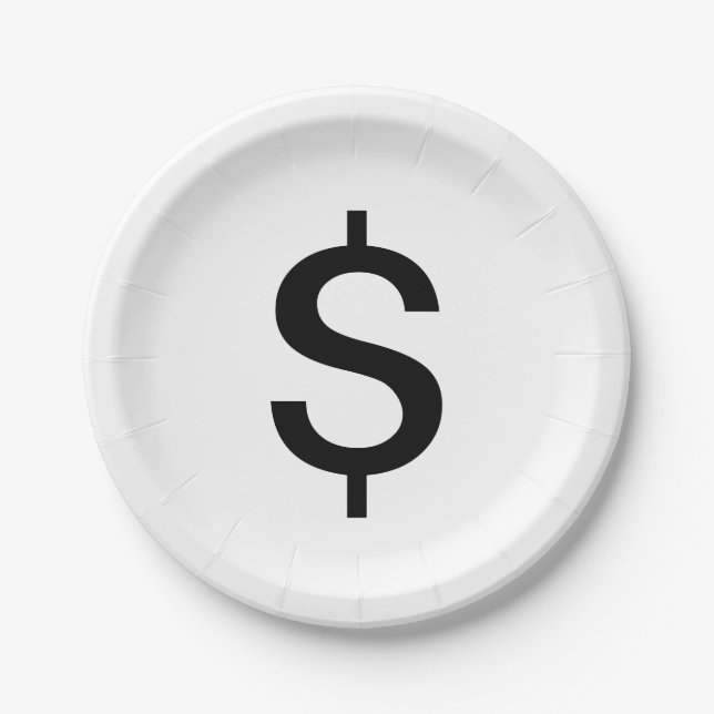 Dollar Sign | Simple Modern Alphabet Paper Plate (Front)