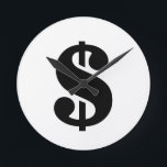 Dollar Sign | Simple Stencil Alphabet Round Clock<br><div class="desc">Black dollar sign in vintage stencil style on white background.
Click on the "customize it" button to personalize the design by choosing whatever colour you like and even add your own text.
Matching items are also available in store.</div>