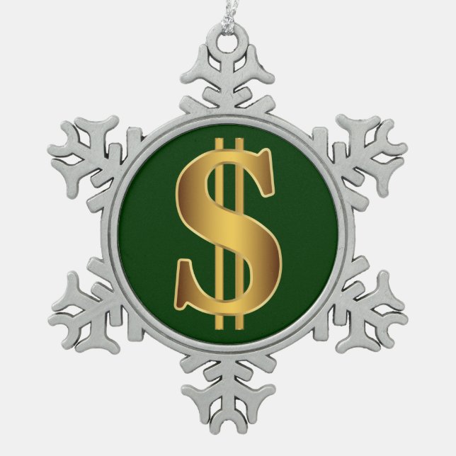 Dollar sign snowflake pewter christmas ornament (Front)